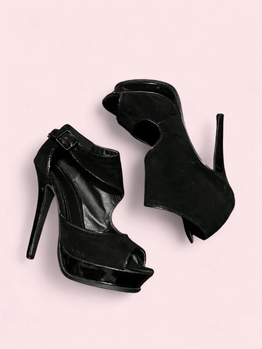 Size 8 Black Open-Toe High Heel Platform Sandals